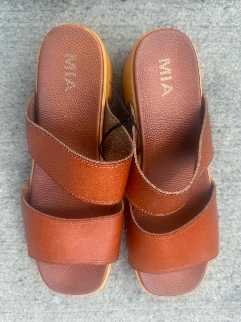 MIA Women's Cognac Double-Strap Slide Sandals